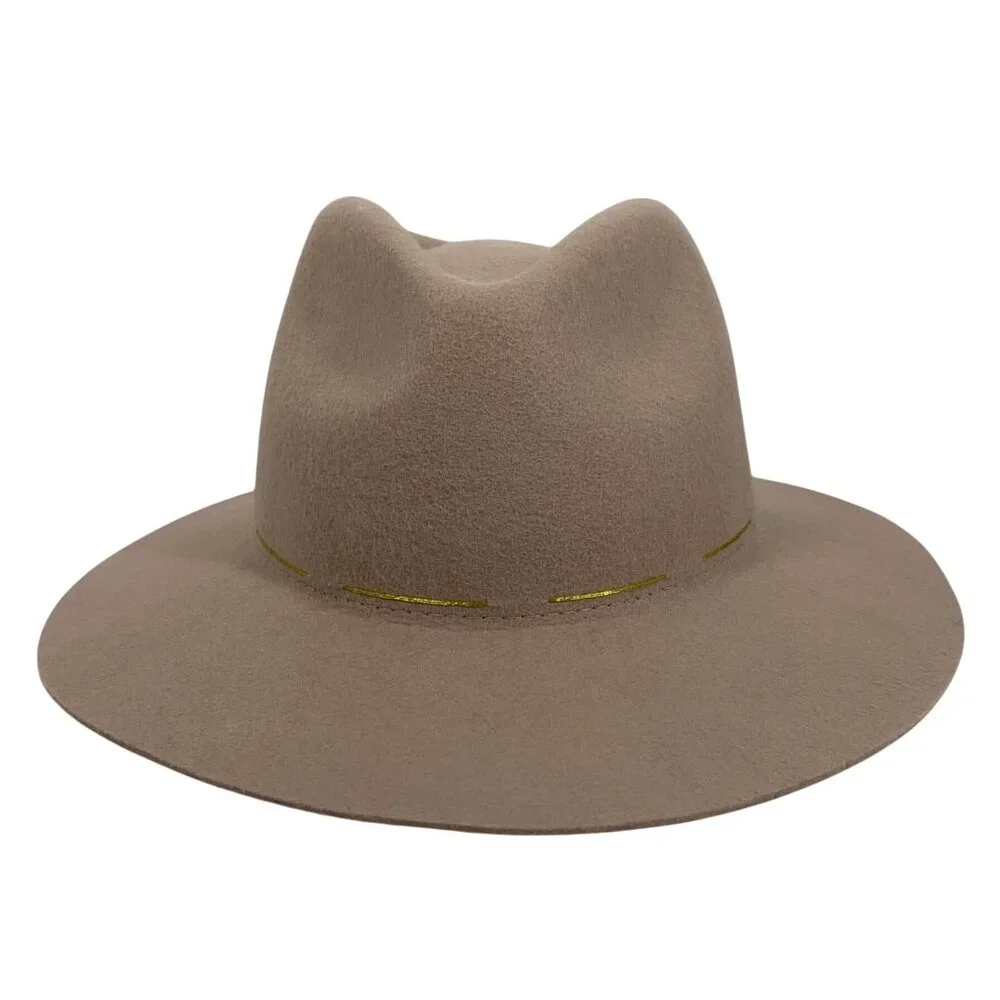 Morgan & Taylor 100% Australian Wool Tan Fedora Hat Gold Trim Band OSFM Adj NWT